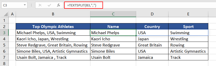 Splitting Data into Columns using TEXTSPLIT Function