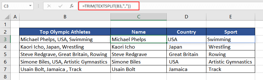 Splitting Data into Columns using TEXTSPLIT Function