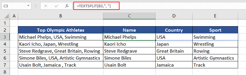 Splitting Data into Columns using TEXTSPLIT Function