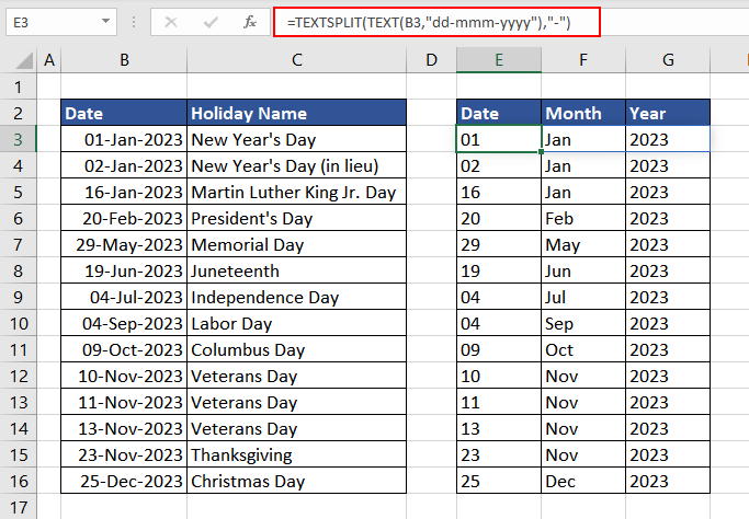 Separating a Date with TEXTSPLIT Function