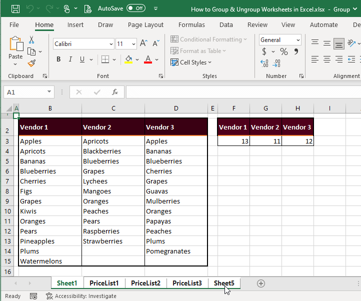 Group of all sheets
