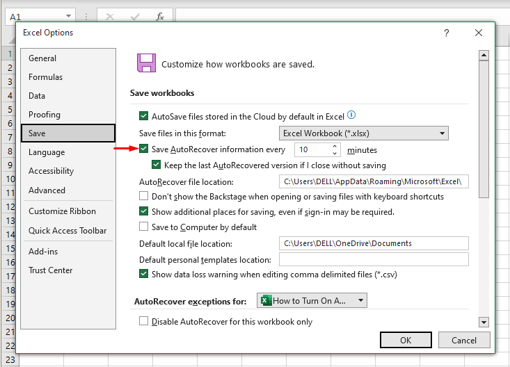 Enabling Default AutoSave from Options Dialog Box