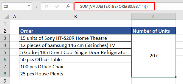 Calculating Sum using TEXTBEFORE Function