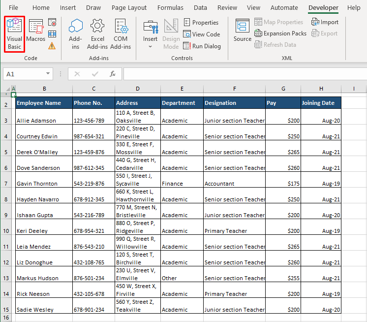 Using VBA