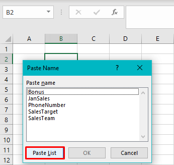 Method #4 – Using Paste Name Feature