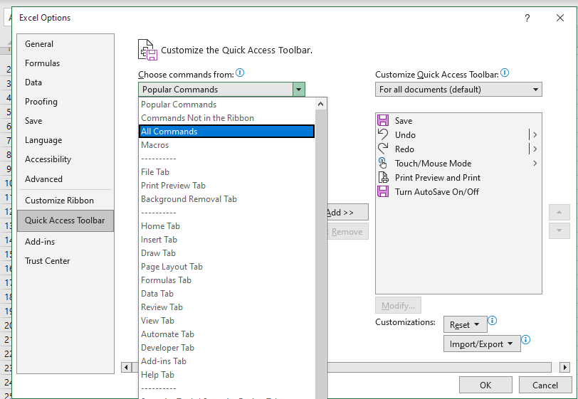 Add Transpose Option to Quick Access Toolbar