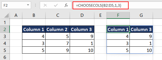 Examples of CHOOSECOLS Function