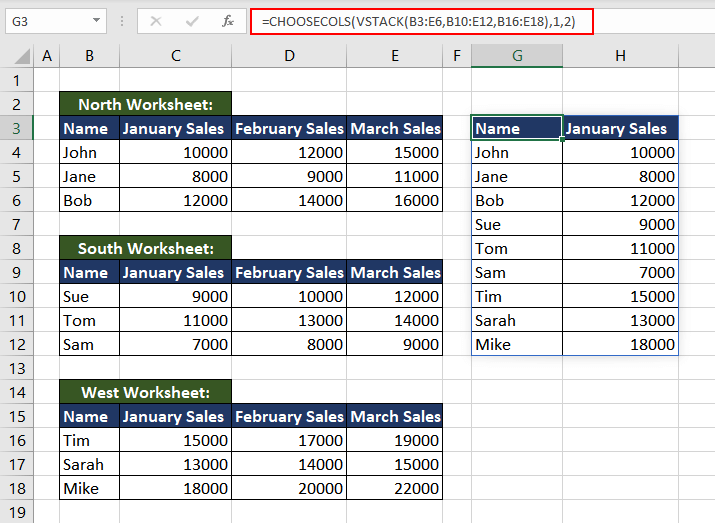 Extracting Columns from Multiple Ranges using CHOOSECOLS Function