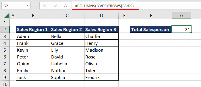 Finding Total Cells in Range Using COLUMNS Function