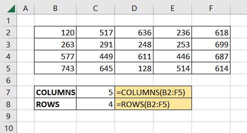 COLUMNS Function vs ROWS Function