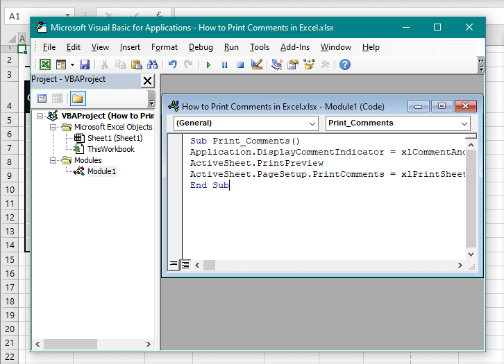Using VBA to print excel comments