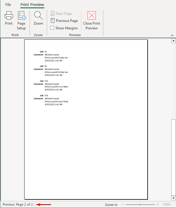 Using VBA to print excel comments