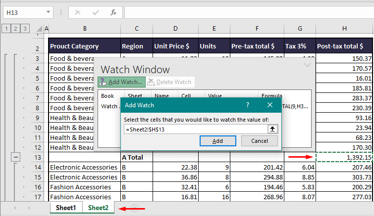 Watch Cells from Multiple Worksheets
