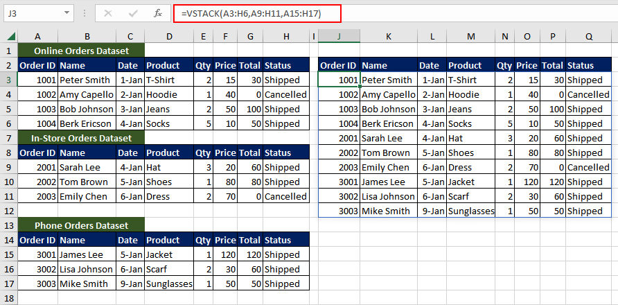 Example 4 - Combining Ranges and Dropping Rows or Columns