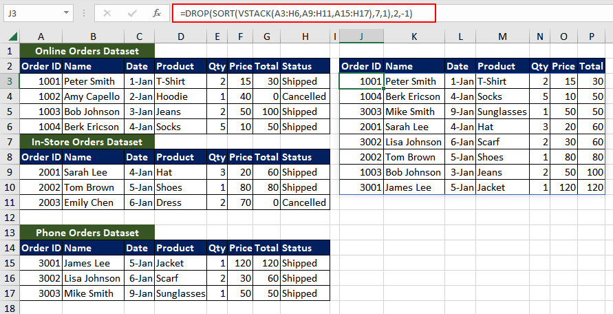 Example 4 - Combining Ranges and Dropping Rows or Columns
