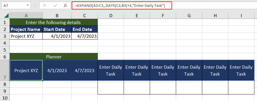 Example 3 - Creating Planner Using EXPAND Function