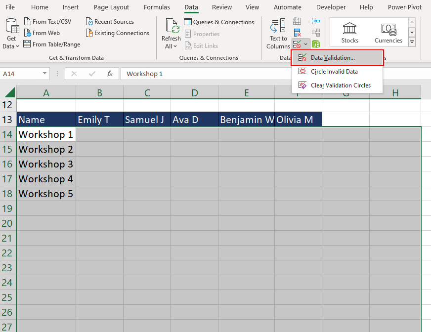 Data Validation with ROWS Function