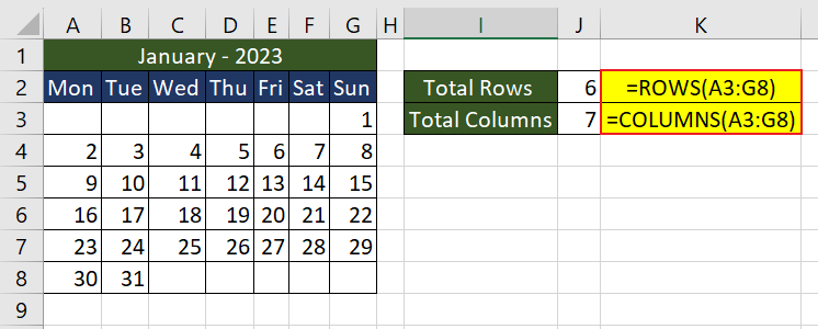 ROWS Function vs COLUMNS Function