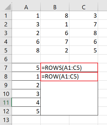 ROWS Function vs ROW Function