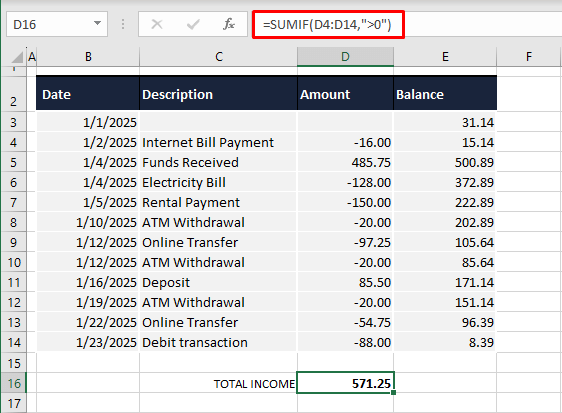 Method #1 – Using SUMIF Function