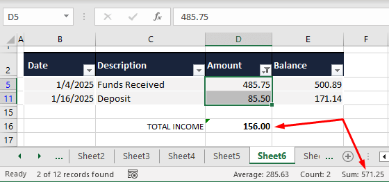 Method #3 – Using SUBTOTAL Function with Filters