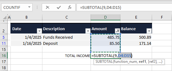 Method #3 – Using SUBTOTAL Function with Filters