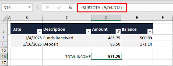 Method #3 – Using SUBTOTAL Function with Filters