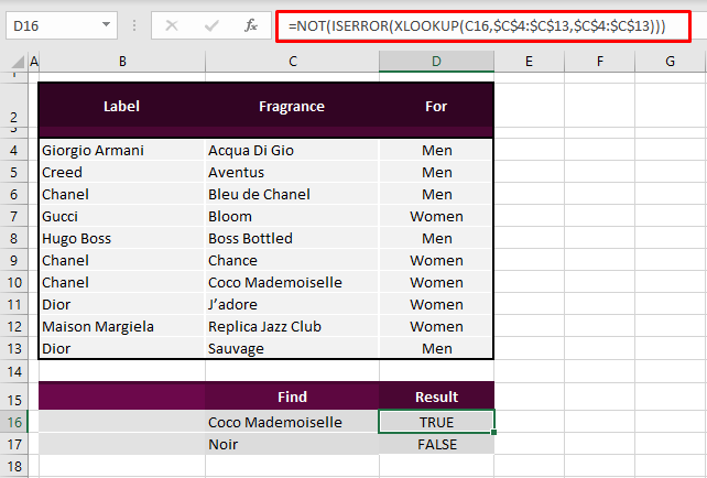 Method #6 – Using XLOOKUP, ISERROR, and NOT Functions