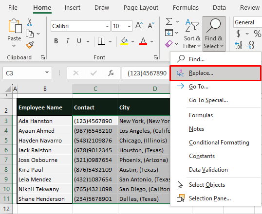 Using Find and Replace Feature