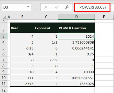 Using POWER Function