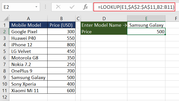 Simple Use of LOOKUP Function