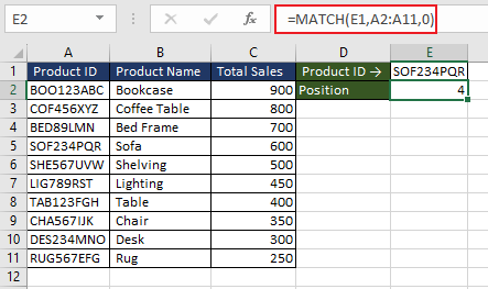 Simple Use of MATCH Function
