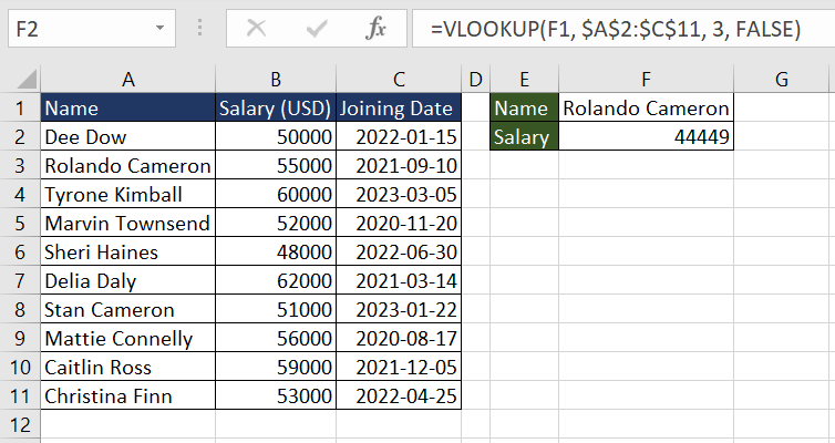 Using VLOOKUP with MATCH Function